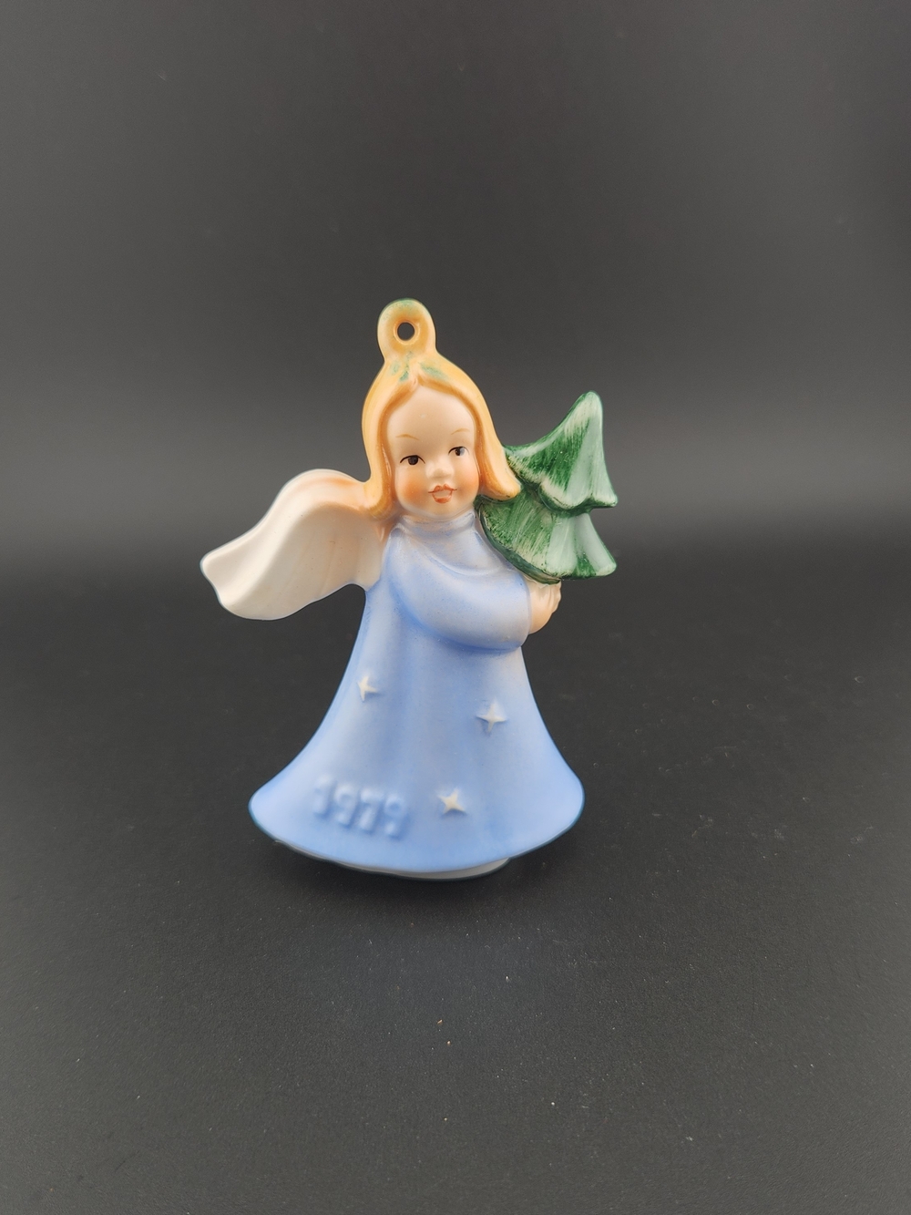 Goebel Blue Angel Figurine with Green Tree and Cream Wings